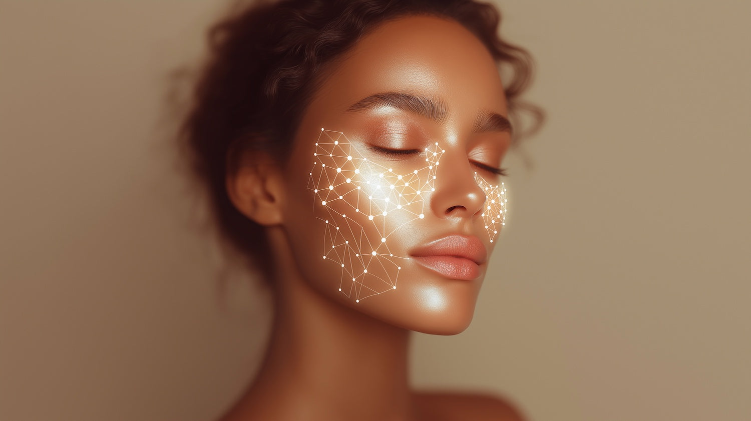 Woman with eyes closed and a diagram on her face displaying the science of feeling seen