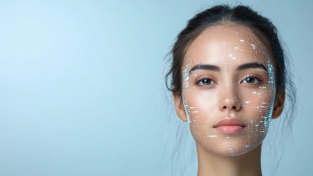 Beautiful woman with a diagram on her skin displaying how stress and the skin communicate.