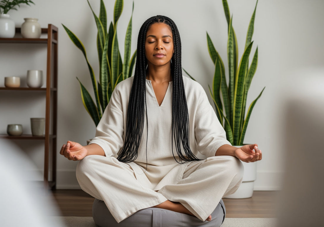 A woman in a meditative pose reflecting burnout to balance for health and wellness practitioners